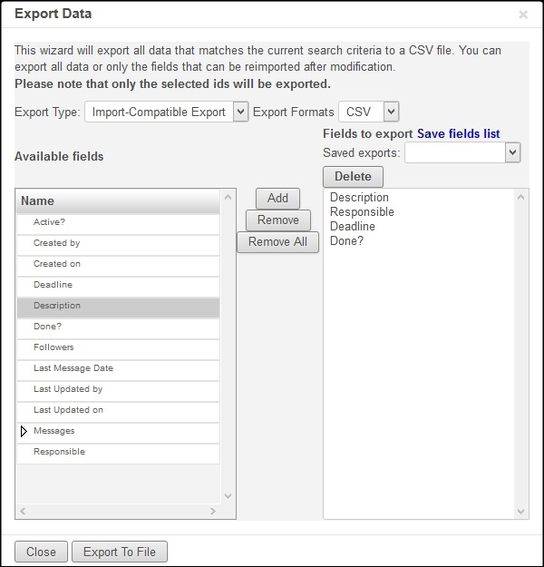 Grafico 4.5 - Asistente para exportar datos del módulo 'To-Do'